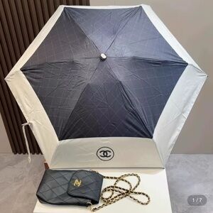 CHANEL Monochrome Umbrella with Chain Strap Pouch VIP Gift